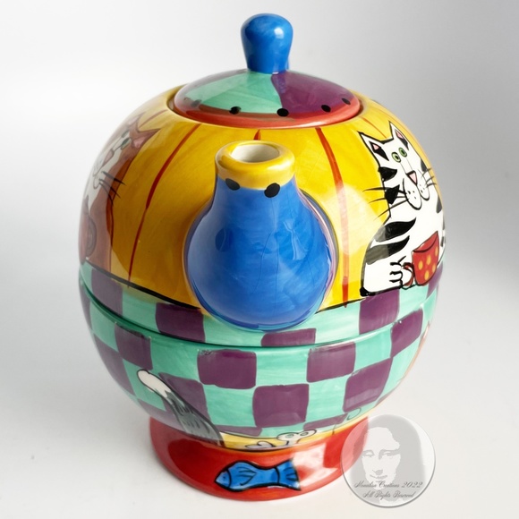 Ceramic Tea Pot Set 3pc Cup Lid Pot Catzilla by Candace Reiter 2001 Cat Lover - Picture 4 of 13